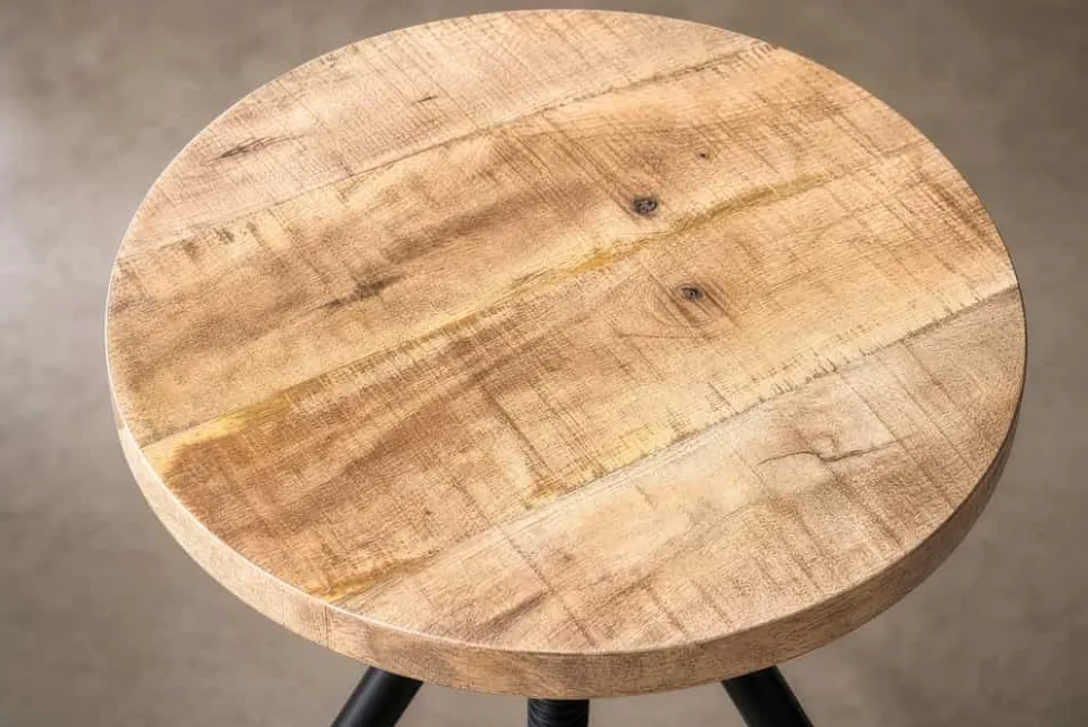 Höhenverstellbarer Hocker FACTORY 60cm natur Mangoholz Metall Sitzhocker