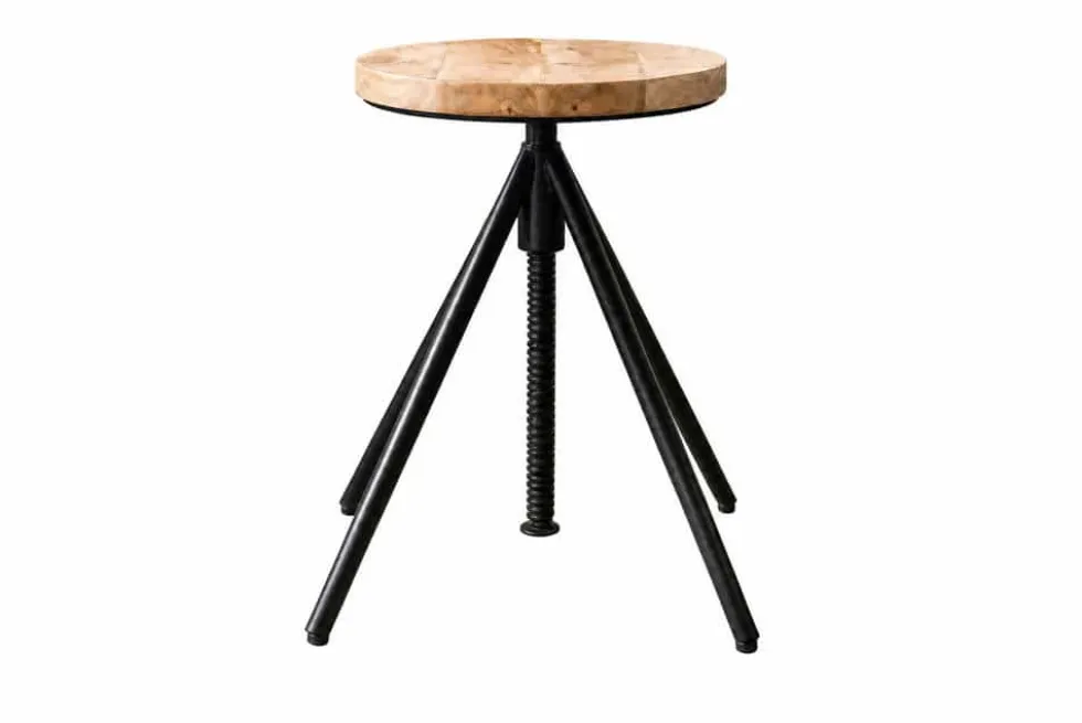 Höhenverstellbarer Hocker FACTORY 60cm natur Mangoholz Metall Sitzhocker