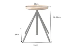 Höhenverstellbarer Hocker FACTORY 60cm natur Mangoholz Metall Sitzhocker