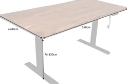 Höhenverstellbarer Schreibtisch MAMMUT 160cm natur Akazie Massivholz Baumkante