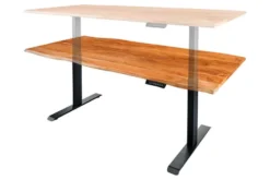 Höhenverstellbarer Schreibtisch MAMMUT 140cm natur Akazie Massivholz Baumkante
