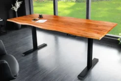 Höhenverstellbarer Schreibtisch MAMMUT 180cm Akazie Massivholz Baumkante handmade