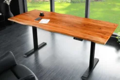 Höhenverstellbarer Schreibtisch MAMMUT 180cm Akazie Massivholz Baumkante handmade