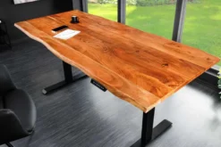 Höhenverstellbarer Schreibtisch MAMMUT 180cm Akazie Massivholz Baumkante handmade