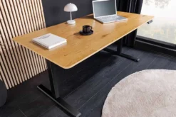 Höhenverstellbarer Schreibtisch OAK DESK 140cm natur Eiche-Design schwarzes Metallgestell
