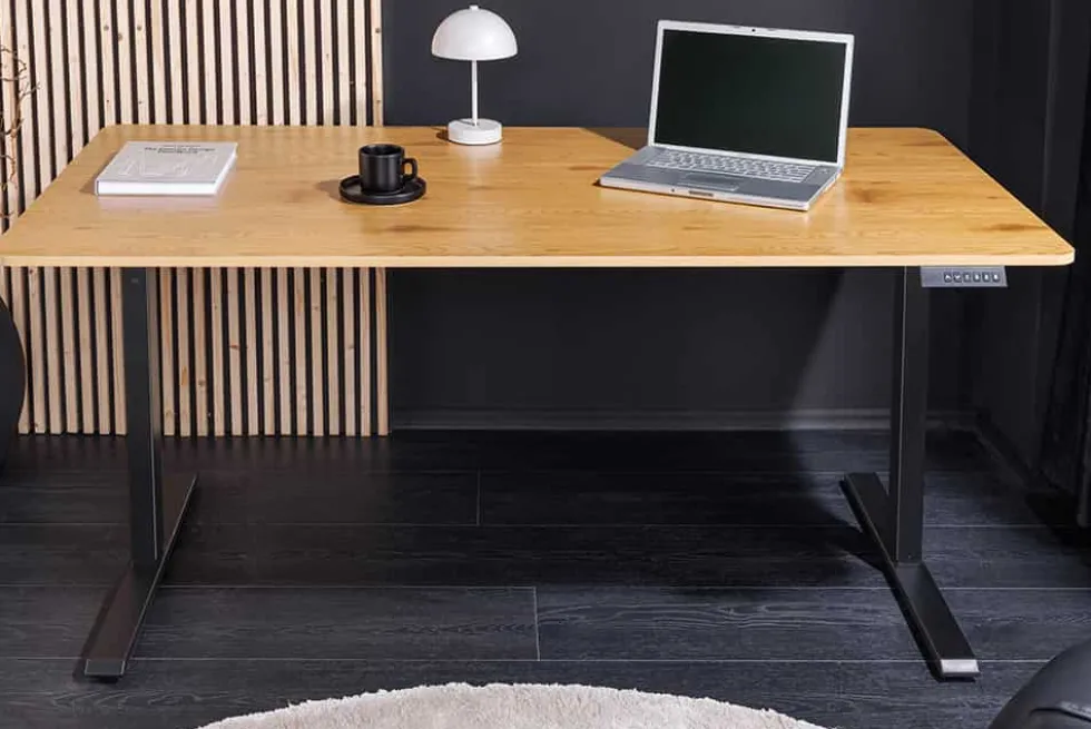 Höhenverstellbarer Schreibtisch OAK DESK 140cm natur Eiche-Design schwarzes Metallgestell