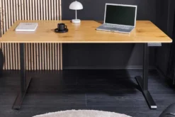 Höhenverstellbarer Schreibtisch OAK DESK 160cm natur Eiche schwarz Metall