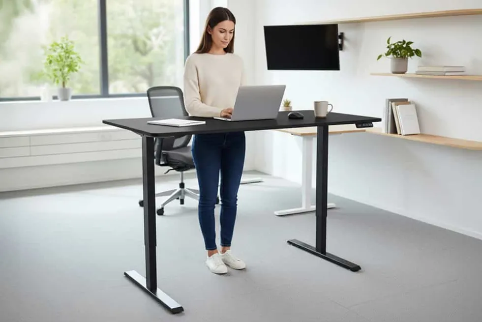 Höhenverstellbarer Schreibtisch BLACK DESK 140cm anthrazit schwarzes Metallgestell
