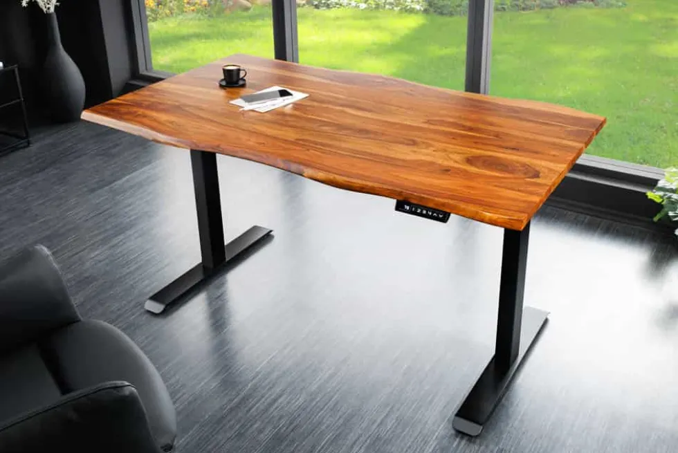 Höhenverstellbarer Schreibtisch MAMMUT 160cm natur Sheesham Massivholz Baumkante