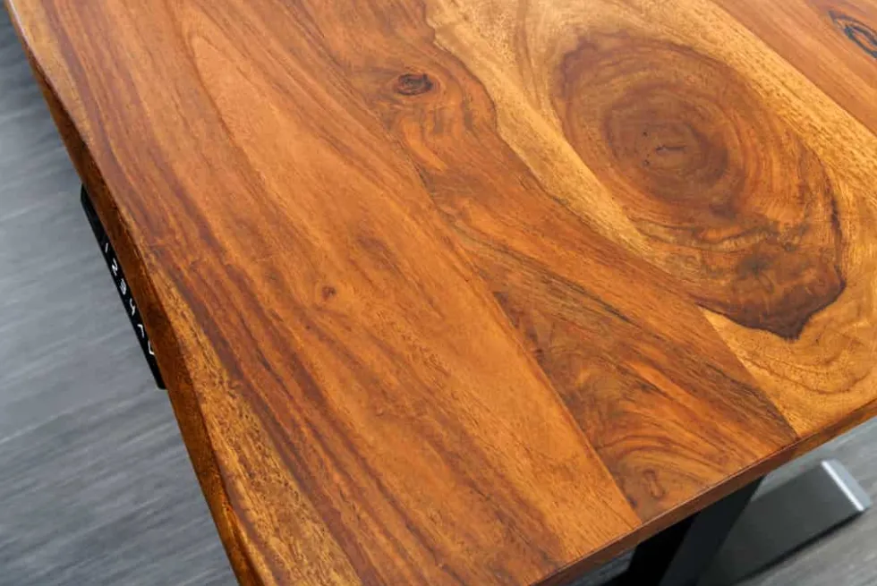 Höhenverstellbarer Schreibtisch MAMMUT 160cm natur Sheesham Massivholz Baumkante