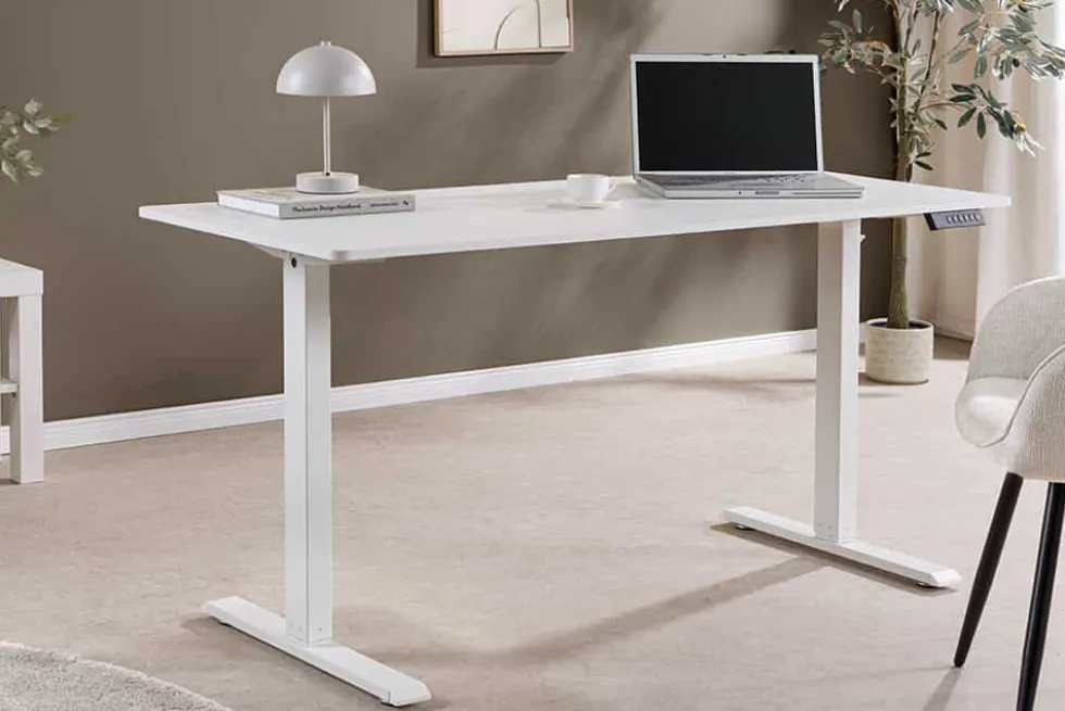 Höhenverstellbarer Schreibtisch WHITE DESK 140cm weiß Metallgestell Bürotisch