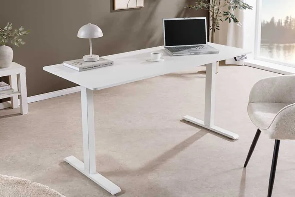 Höhenverstellbarer Schreibtisch WHITE DESK 140cm weiß Metallgestell Bürotisch