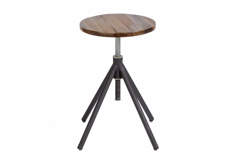 Höhenverstellbarer Sitz Hocker FACTORY Akazie verwittert Industrial Design