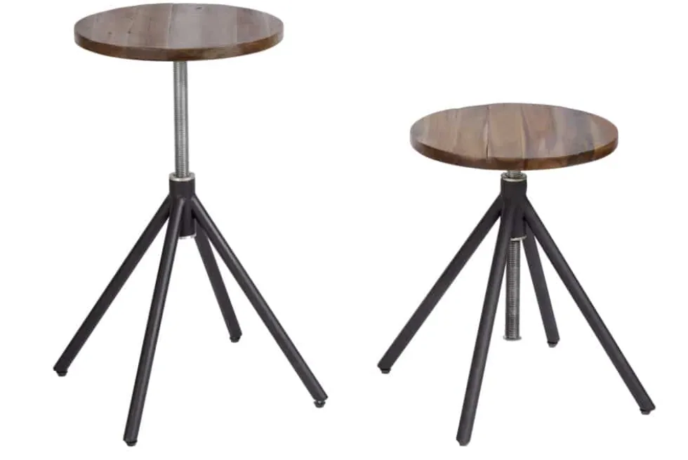Höhenverstellbarer Sitz Hocker FACTORY Akazie verwittert Industrial Design