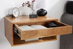 Hängender Nachttisch PURE 50cm braun Akazie Massivholz honey finish Schublade