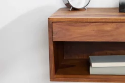 Hängender Nachttisch PURE 50cm braun Sheesham Massivholz stone finish Regal Schublade