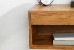 Hängender Nachttisch PURE 50cm braun Mangoholz honey finish Wandregal Schublade
