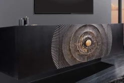 Hängendes Sideboard GOLDEN SUNSET 180cm schwarz mit 3D Schnitzereien gold massiv Mangoholz handmade