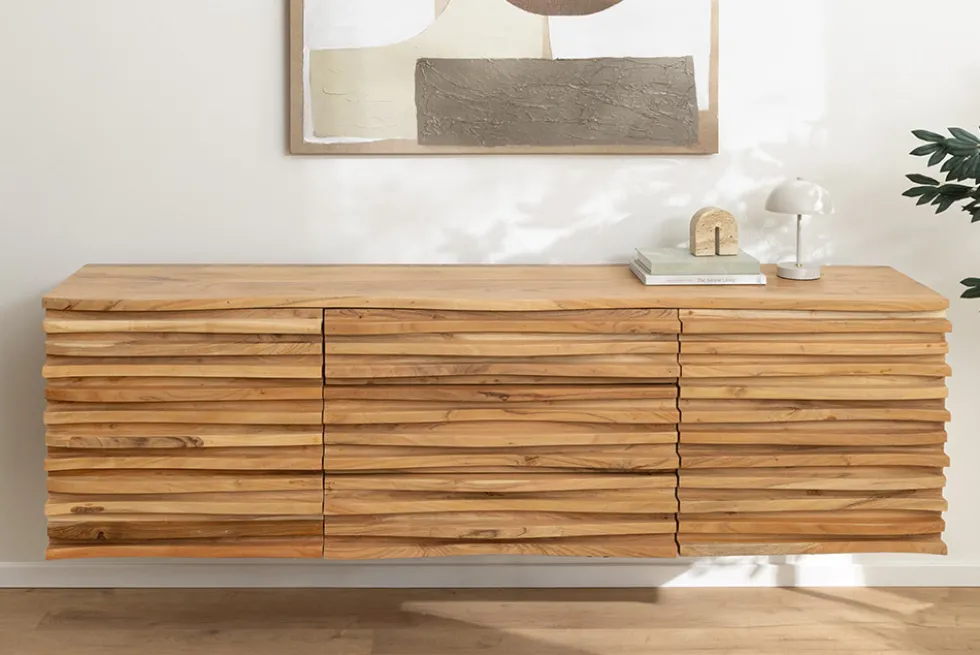 Hängendes Sideboard RELIEF 175cm natur Akazie Massivholz mit Schubladen