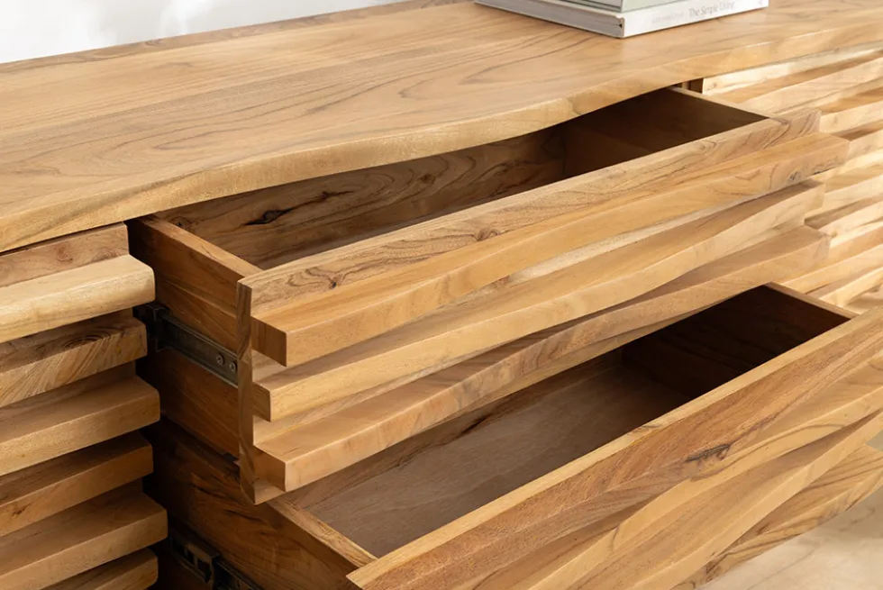 Hängendes Sideboard RELIEF 175cm natur Akazie Massivholz mit Schubladen