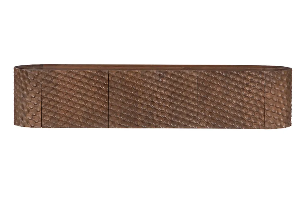 Hängendes TV-Board ADLON 160cm braun Mangoholz massive 3D-Front in Wabenstruktur