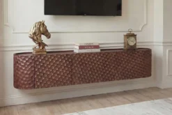 Hängendes TV-Board ADLON 160cm braun Mangoholz massive 3D-Front in Wabenstruktur