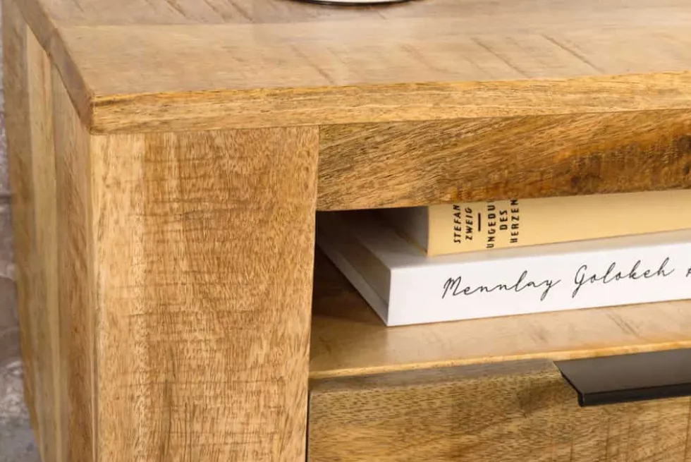 Hängendes TV-Board IRON CRAFT 160cm natur Mango Massivholz drei Schubladen Lowboard