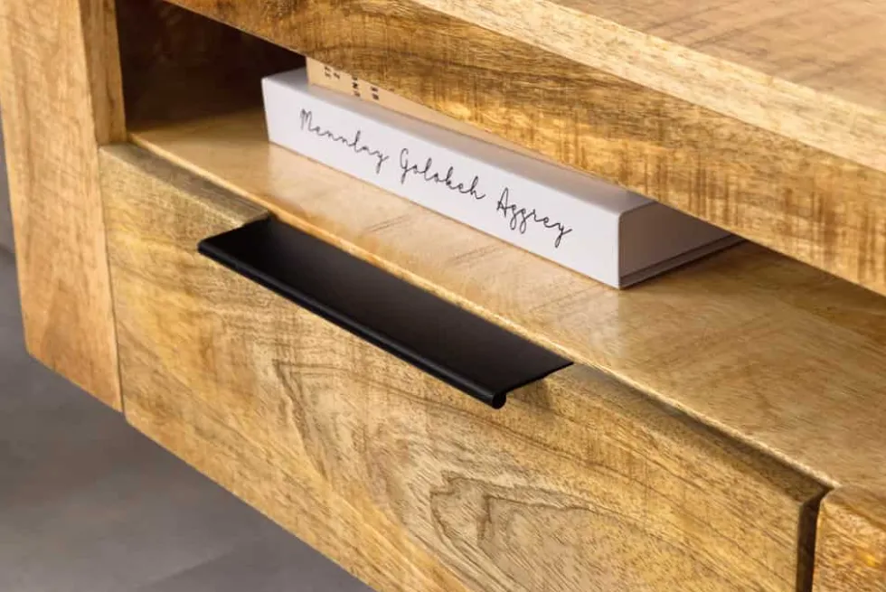 Hängendes TV-Board IRON CRAFT 160cm natur Mango Massivholz drei Schubladen Lowboard