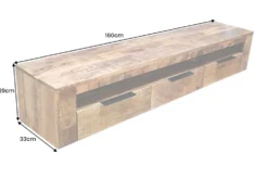 Hängendes TV-Board IRON CRAFT 160cm natur Mango Massivholz drei Schubladen Lowboard