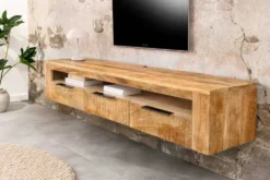 Hängendes TV-Board IRON CRAFT 160cm natur Mango Massivholz drei Schubladen Lowboard
