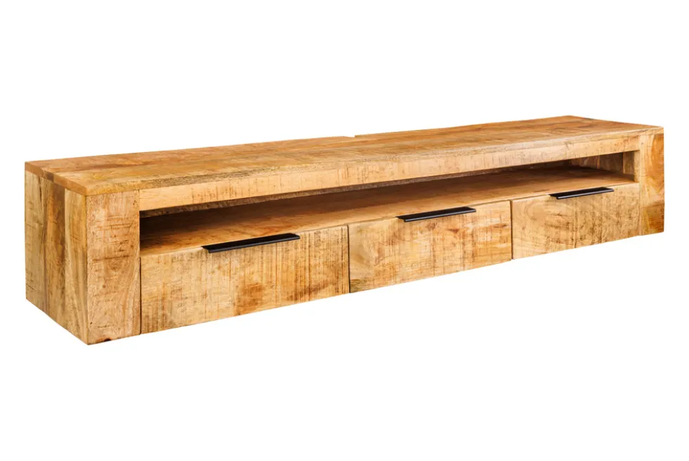 Hängendes TV-Board IRON CRAFT 160cm natur Mango Massivholz drei Schubladen Lowboard