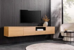 Hängendes TV-Board LOFT 200cm natur schwarz sieben Fächer mit Schublade