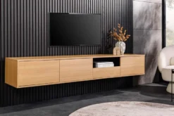 Hängendes TV-Board LOFT 200cm natur schwarz sieben Fächer mit Schublade
