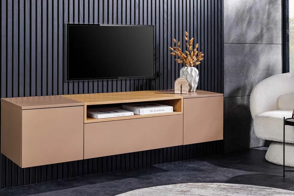 Hängendes TV-Board LOFT 160cm natur grau beige greige drei Fächer mit Schublade