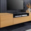 Hängendes TV-Board LOFT 160cm natur schwarz drei Fächer mit Schublade