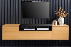 Hängendes TV-Board LOFT 160cm natur schwarz drei Fächer mit Schublade