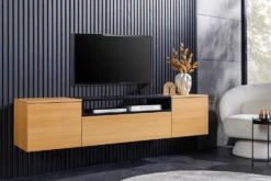 Hängendes TV-Board LOFT 160cm natur schwarz drei Fächer mit Schublade