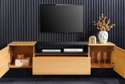 Hängendes TV-Board LOFT 160cm natur schwarz drei Fächer mit Schublade