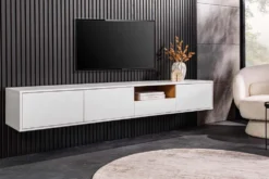 Hängendes TV-Board LOFT 200cm weiß natur sieben Fächer mit Schublade