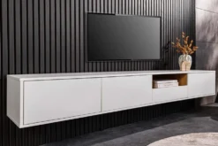 Hängendes TV-Board LOFT 200cm weiß natur sieben Fächer mit Schublade