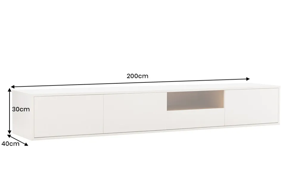 Hängendes TV-Board LOFT 200cm weiß natur sieben Fächer mit Schublade