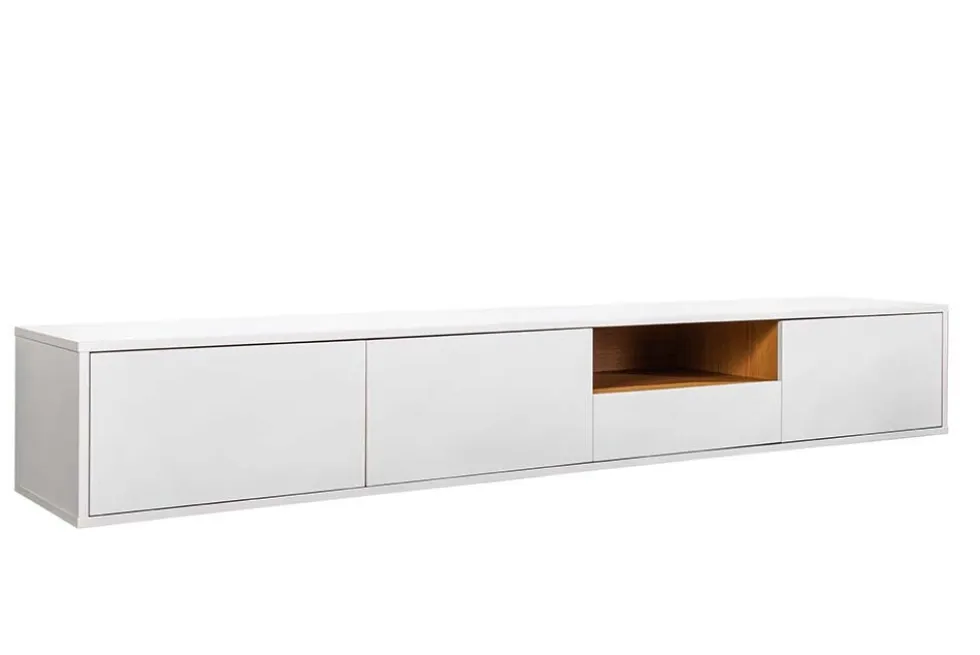Hängendes TV-Board LOFT 200cm weiß natur sieben Fächer mit Schublade