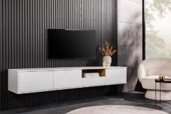 Hängendes TV-Board LOFT 200cm weiß natur sieben Fächer mit Schublade