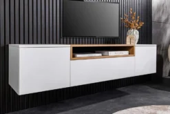 Hängendes TV-Board LOFT 160cm weiß natur drei Fächer mit Schublade