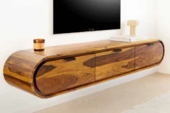 Hängendes TV-Board ORGANIC 160cm braun stone finish Sheeshamholz massiv mit Schubladen