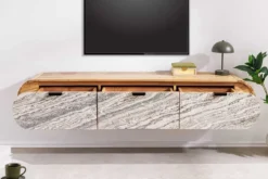 Hängendes TV-Board ORGANIC 160cm natur Akazie schwarz weiß Steinfurnier Schubladen