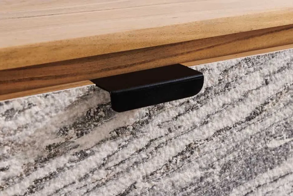 Hängendes TV-Board ORGANIC 160cm natur Akazie schwarz weiß Steinfurnier Schubladen