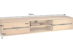 Hängendes TV-Lowboard LIVING EDGE 160cm natur schwarz Wildeiche geölt Baumkante