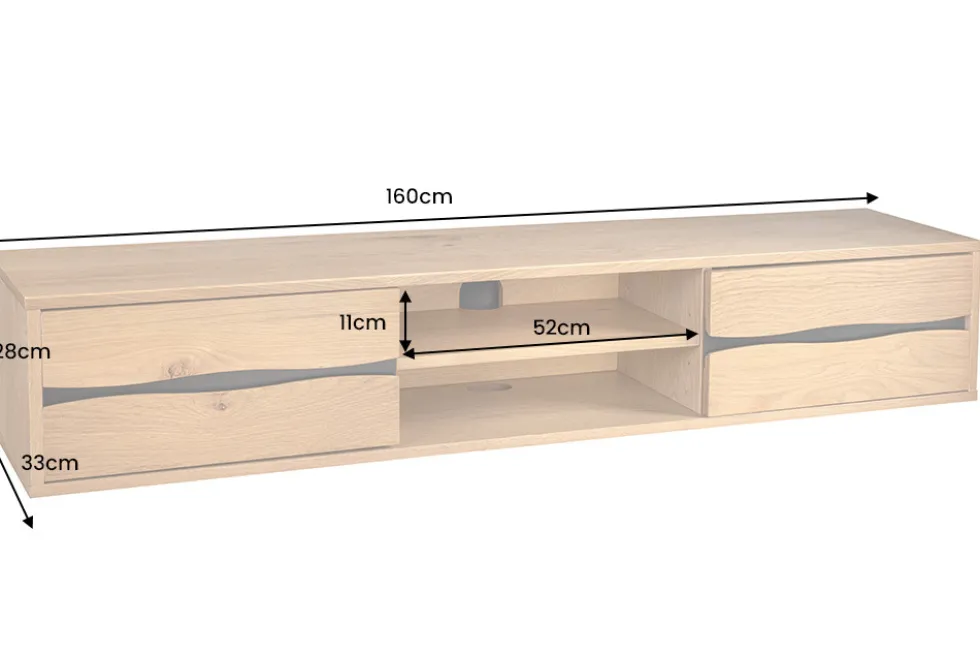 Hängendes TV-Lowboard LIVING EDGE 160cm natur schwarz Wildeiche geölt Baumkante