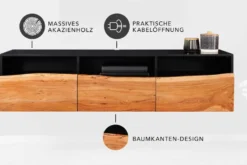 Hängendes TV-Lowboard ORGANIC ARTWORK 140cm anthrazit Akazie Massivholz Baumkante